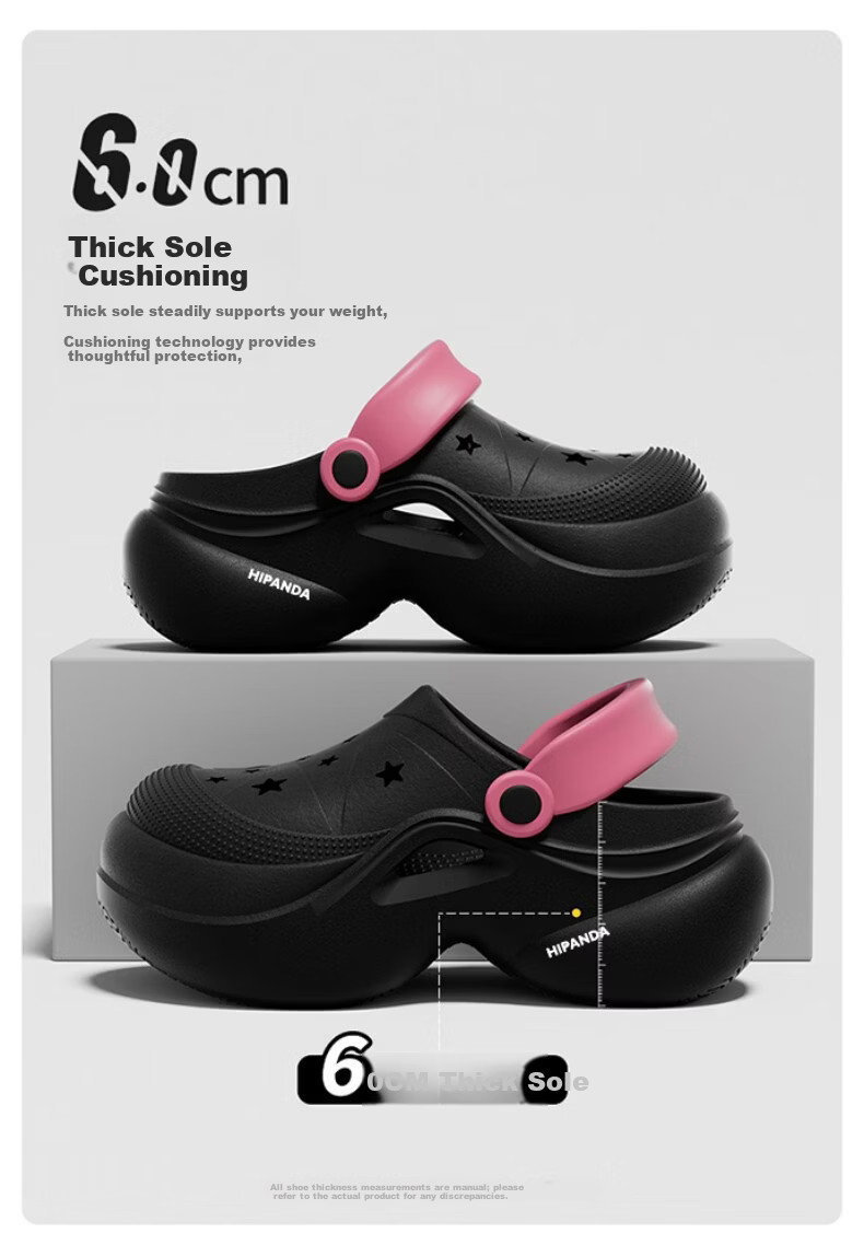HIPANDA Women's Outdoor Hole Shoes Non-Slip EVA Summer Fashion Thick Sole Height Increasing Mary Jane Closed-Toe Slippers 4