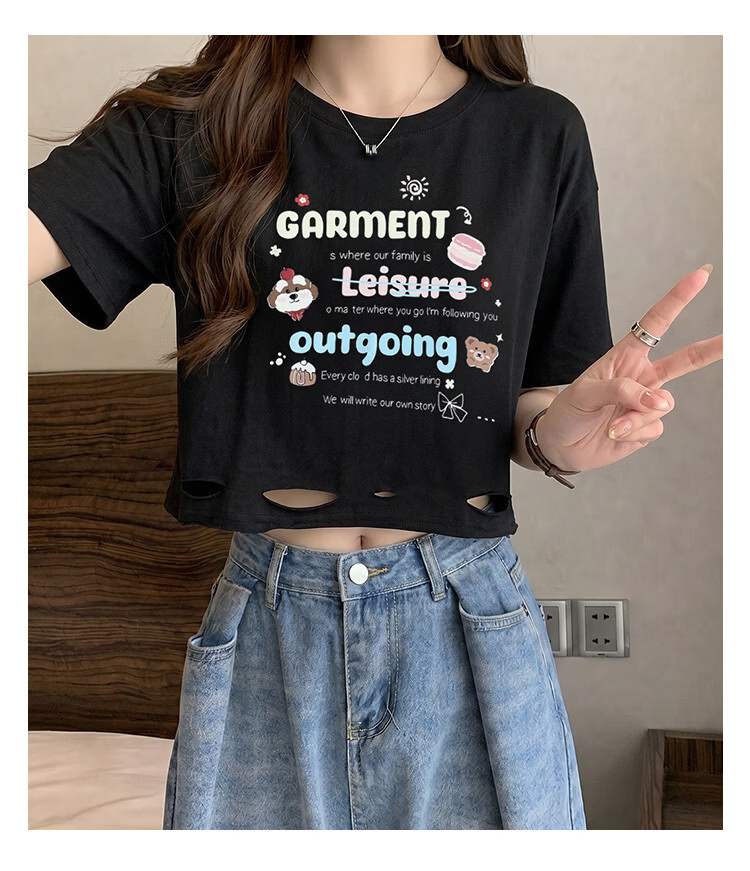 TonLion 2026 Summer New Short Sleeve T-Shirt Women Crop Top Niche Design Cute Loose Early Spring 6