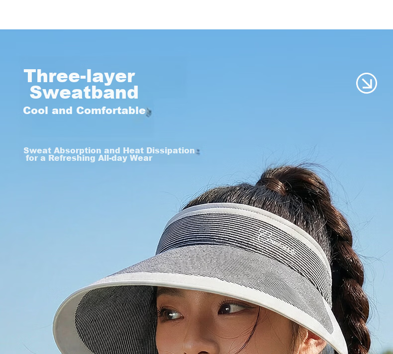 CACUSS Large Brim Open Top Hat Women Summer Outdoor Sun Hat Sports Hat Face Slimming Striped Sun Protection Hat Black 11