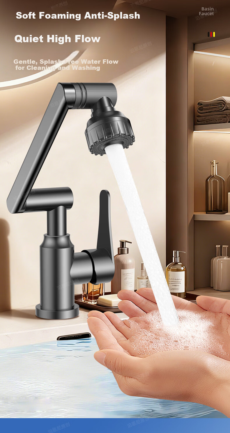 BOONEN Basin Faucet Mechanical Arm Lucky Cat Washbasin Bathroom Universal Rotatable Hot and Cold Mixer Tap 14