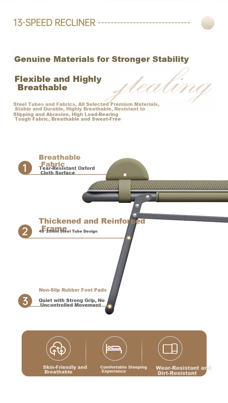 JEEP Folding Bed Recliner Office Nap Bed Single Nap Chair Care Bed Folding Chair Military Cot Thickened Cotton Pad 10