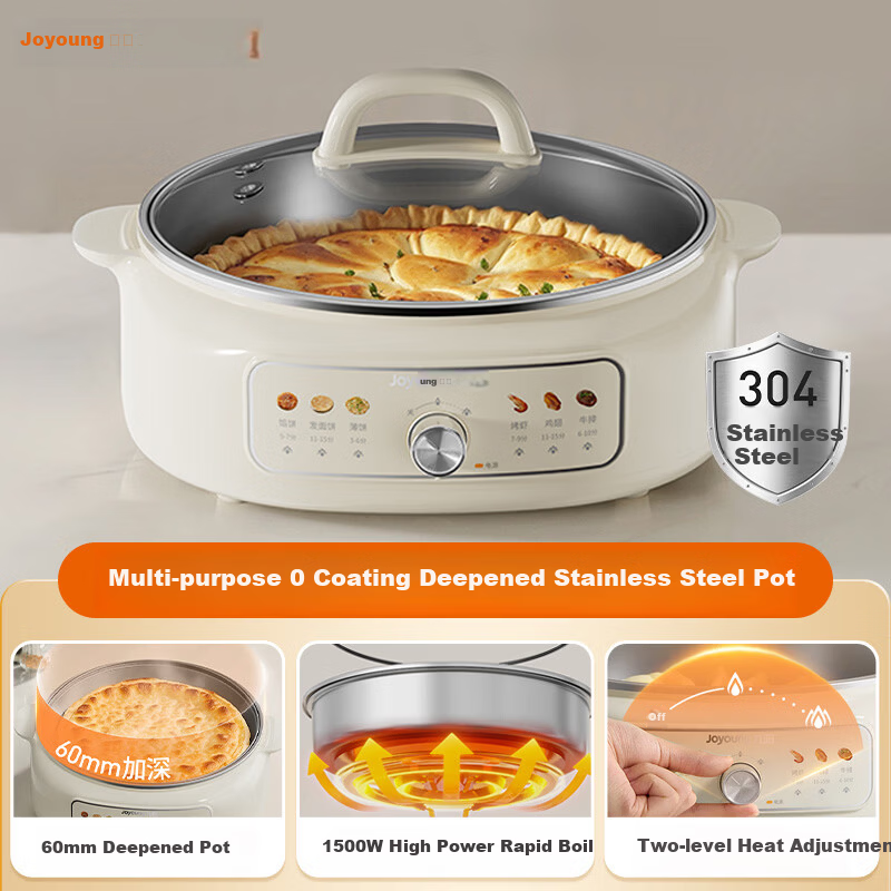 Joyoung JK30-GK339 Household Grill Pan 304 Stainless Steel Non-Coated Inner Pot Breakfast Maker Deepened Body Electric Griddle Multi-Function Electric Frying Pan