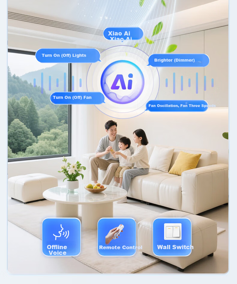 ASUS Lighting AI Voice Smart Full-Spectrum Bladeless Fan Light Ceiling Screen Display Minimalist Invisible Oscillating Fan Light for Bedroom and Dining Room 14