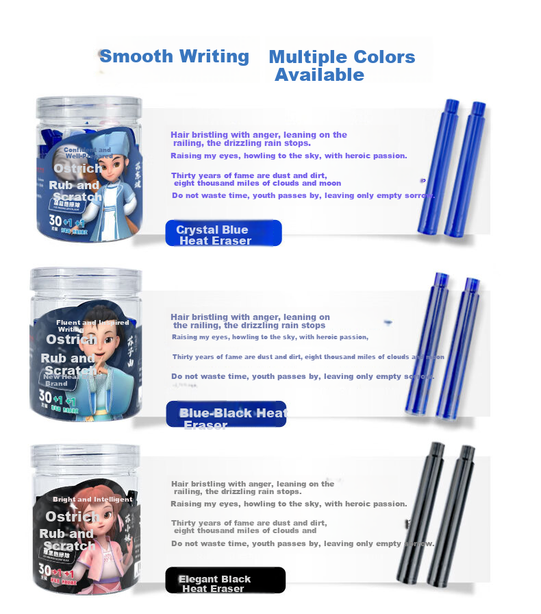 Ostrich Heat-Erase Thermal Ink Cartridge Fountain Pen Refill Compatible with Parker, Hero, Deli, M&G 3.4mm Ink Cartridges Crystal Blue Erasable Ink Cartridges Bulk Pack (30+2) 2
