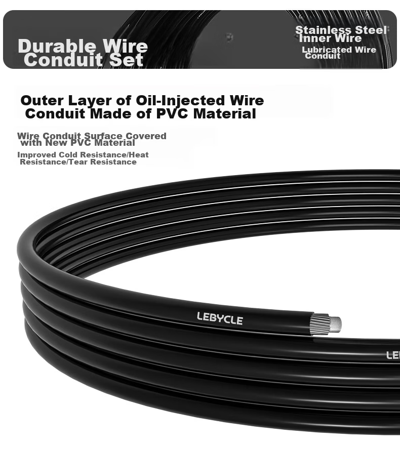 LEBYCLE Bicycle Stainless Steel Road Brake Cable Set with Oil Injection Cable Housing for C-Brake and Disc Brake Wire Caps 1