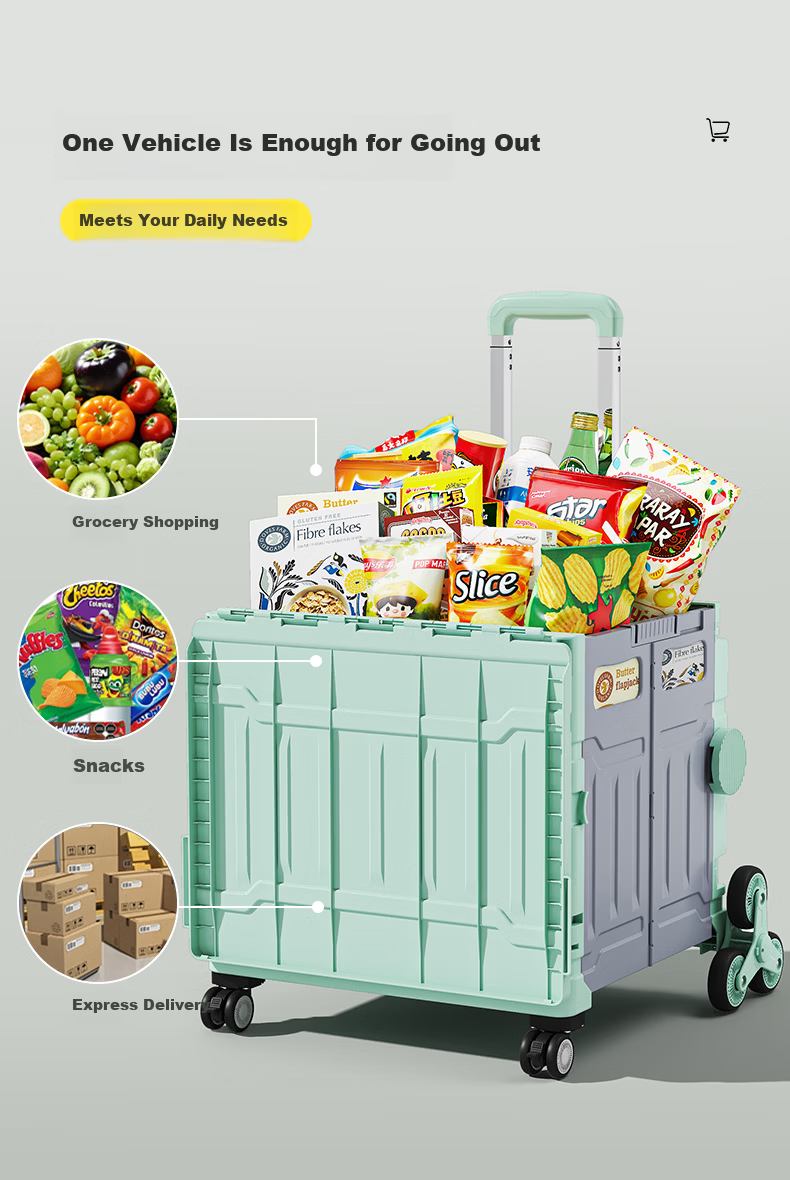 Younai Foldable Portable Grocery Cart 8-Wheel Heavy-Duty Stair-Climbing Shopping Trolley 3