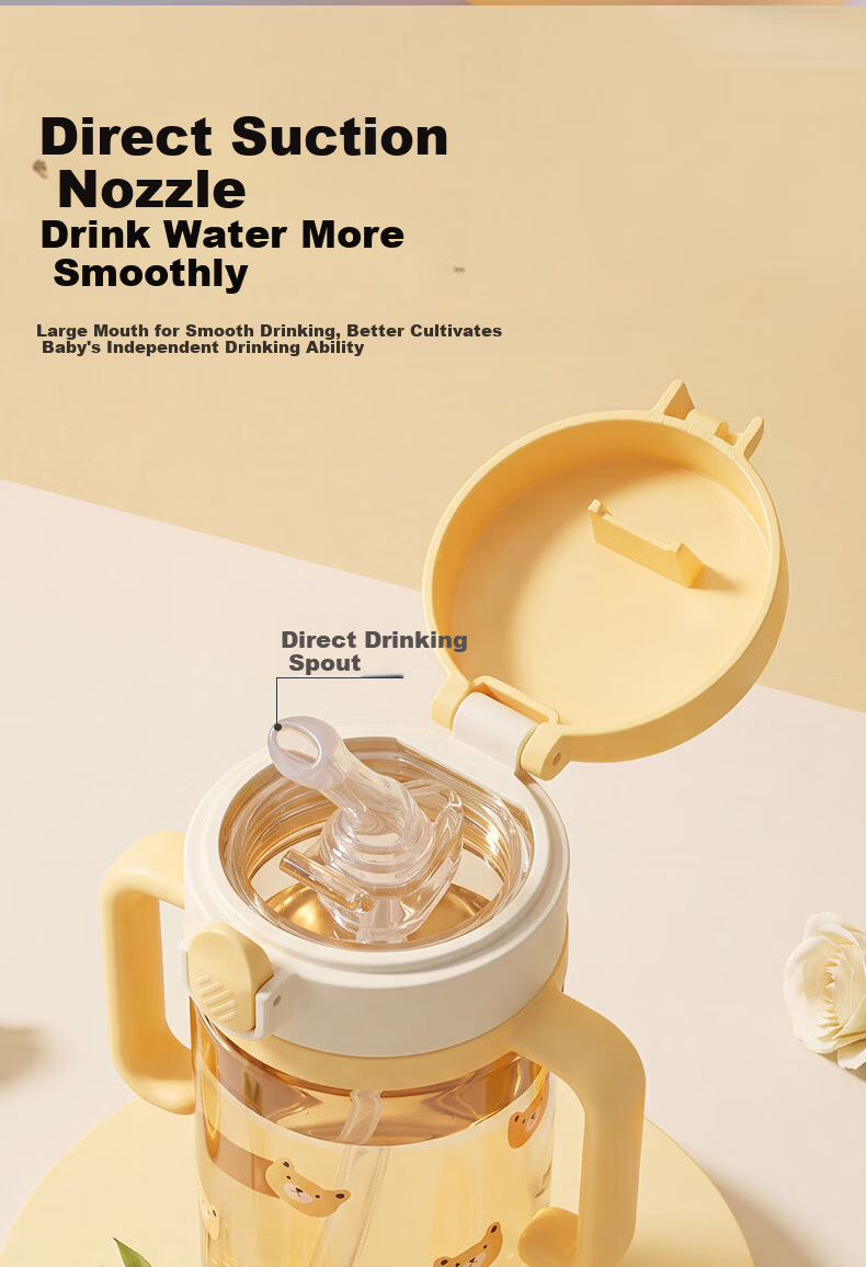 Rikang Children's Water Bottle 1+ Baby Milk Bottle PPSU Direct Drinking Straw Cup 380ml - B1088 Gray 3