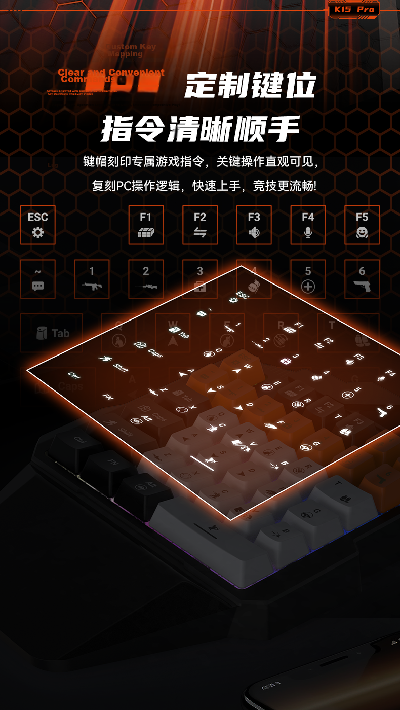 Jiaying K15 Wired RGB Backlit 35-Key Portable One-Handed Gaming Keyboard FPS Shooting Lightweight Silent Membrane Keyboard for Gaming and Office 7