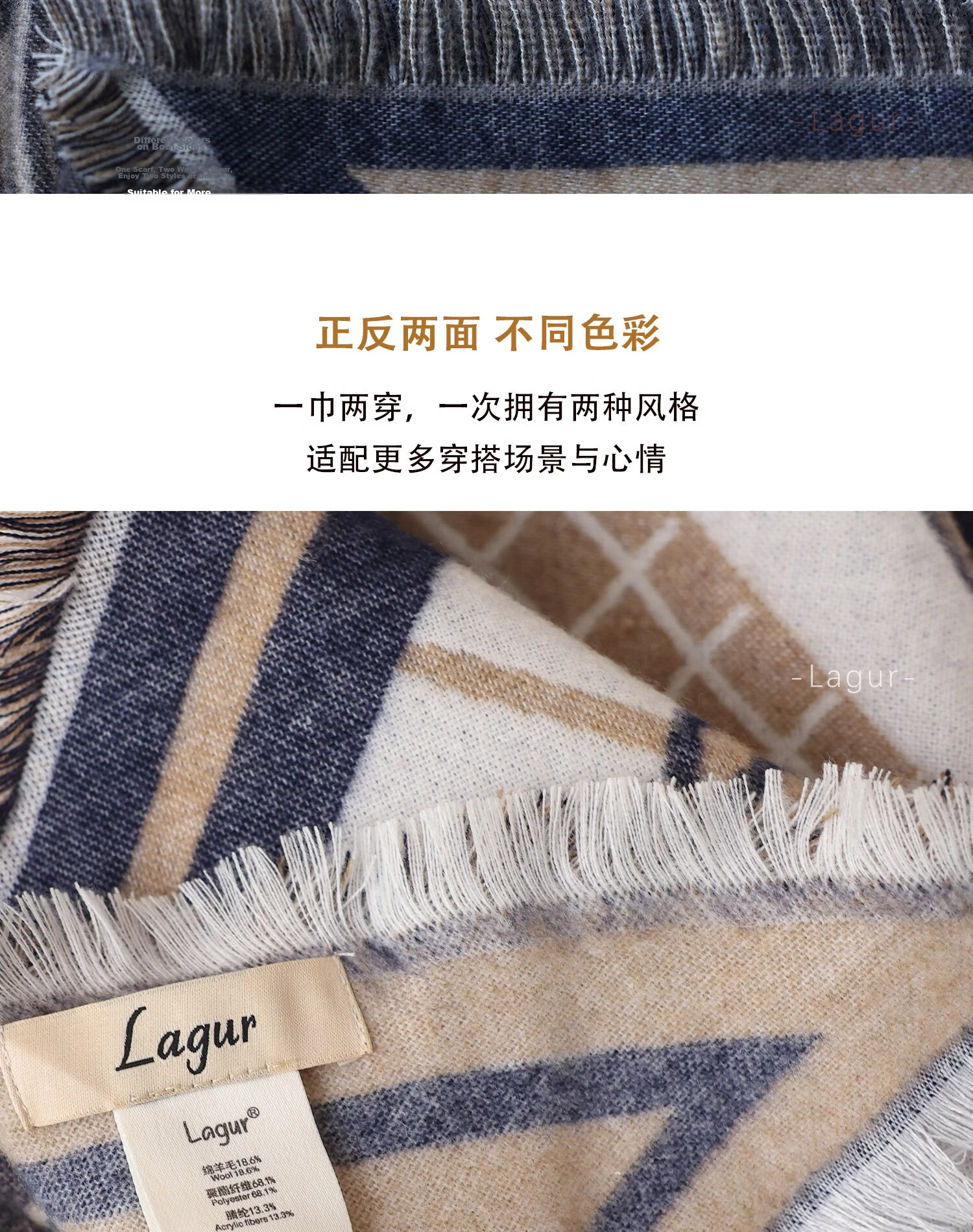 Lagur Minimalist Horse Fine Wool Blend Triangle Scarf Air Conditioning Room Shawl Versatile Women's Neck Warmer Minimalist Beige 18