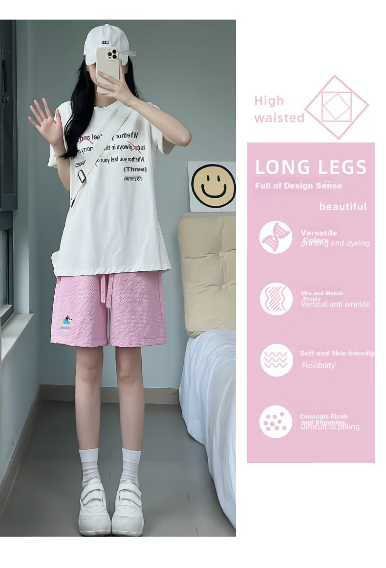 Langsha Women's Summer Thin Embroidered High-Waist Quick-Dry American Style Sports Shorts Beach Mid-Length Pants 3