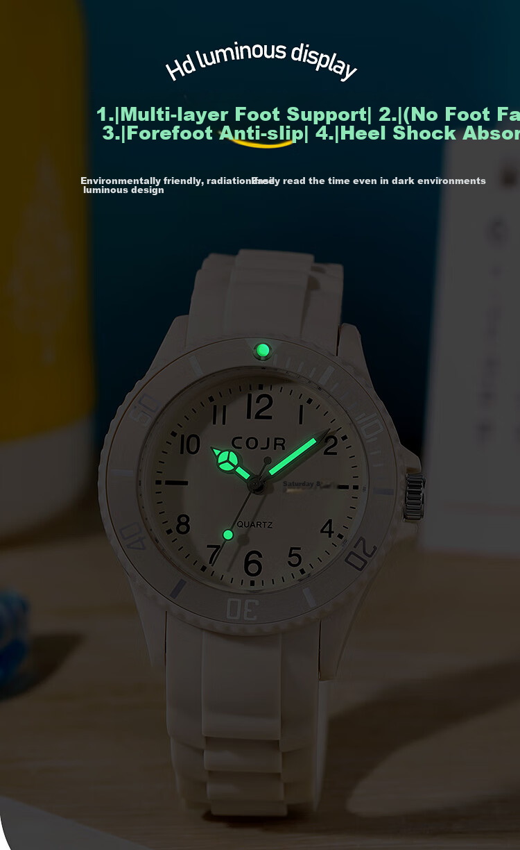 COJR Women's Watch Silicone Waterproof Luminous Electronic Quartz for High School Students Exam Use 8