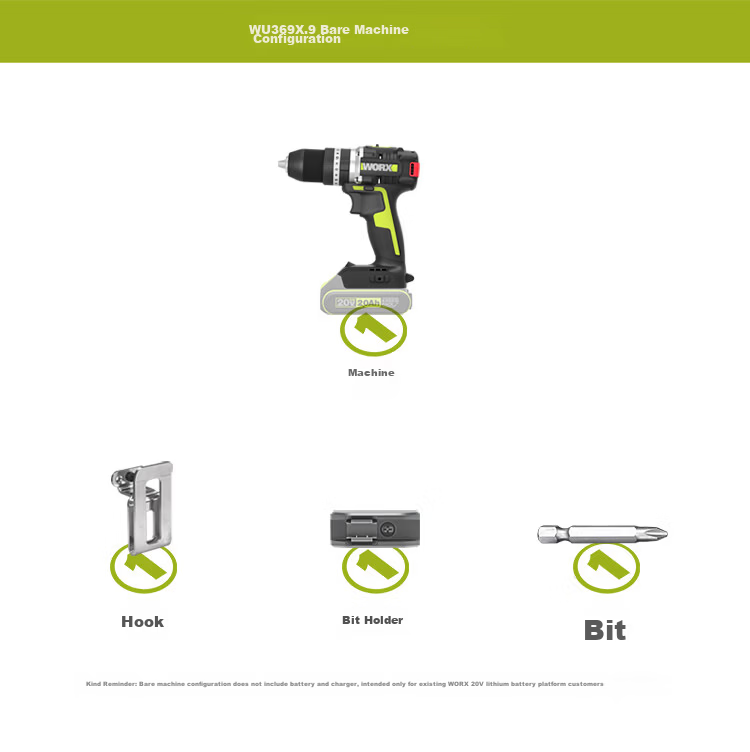 Worx 20V 70N Brushless Impact Drill WU369X.1 (2.0Ah Single Battery) Cordless Lithium Battery Household Wall Drilling Hand Drill 23
