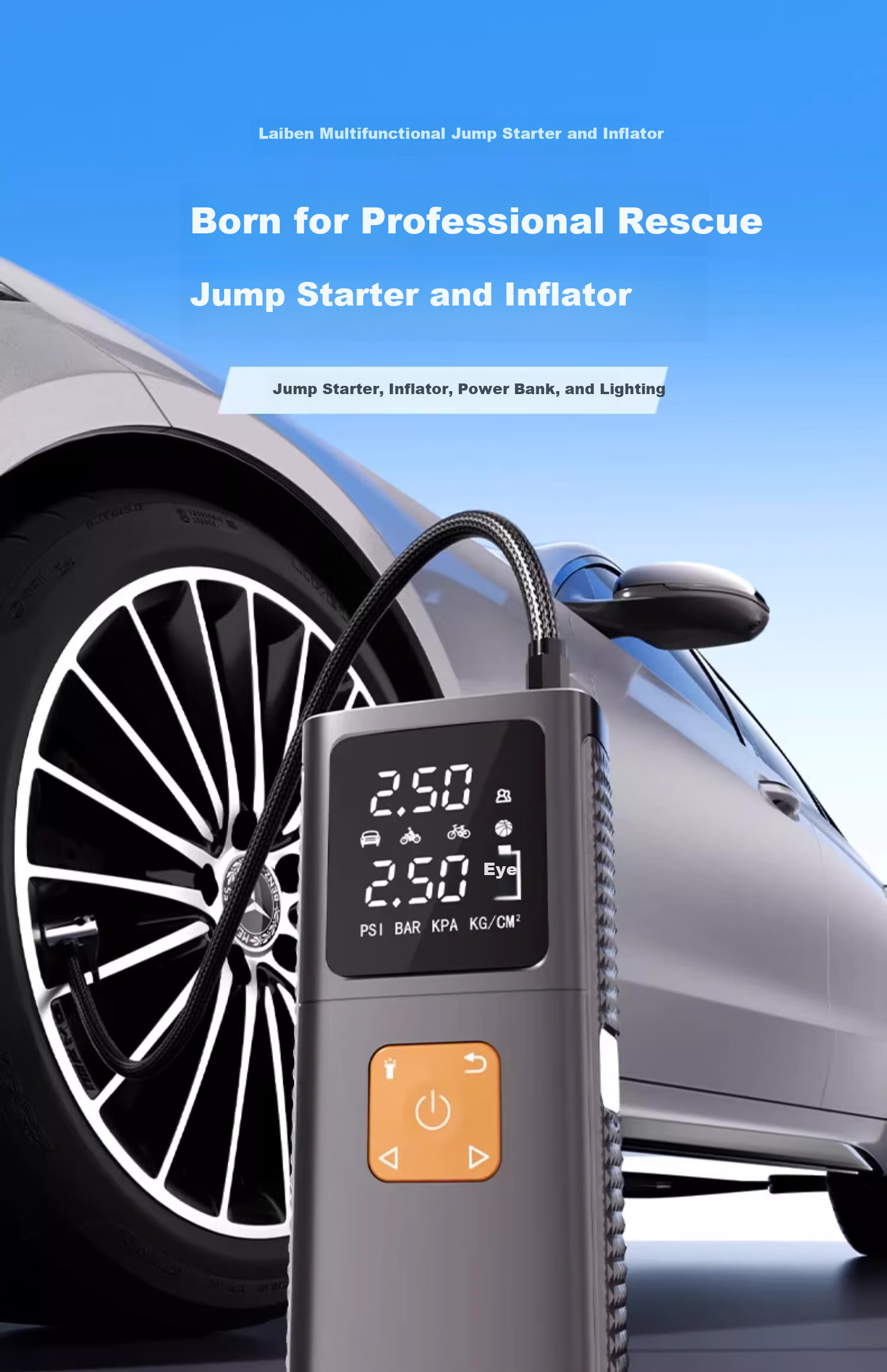 HELLOLEIBOO Car Wireless Air Pump Portable Electric Tire Inflator with Tire Pressure Gauge for Cars 3