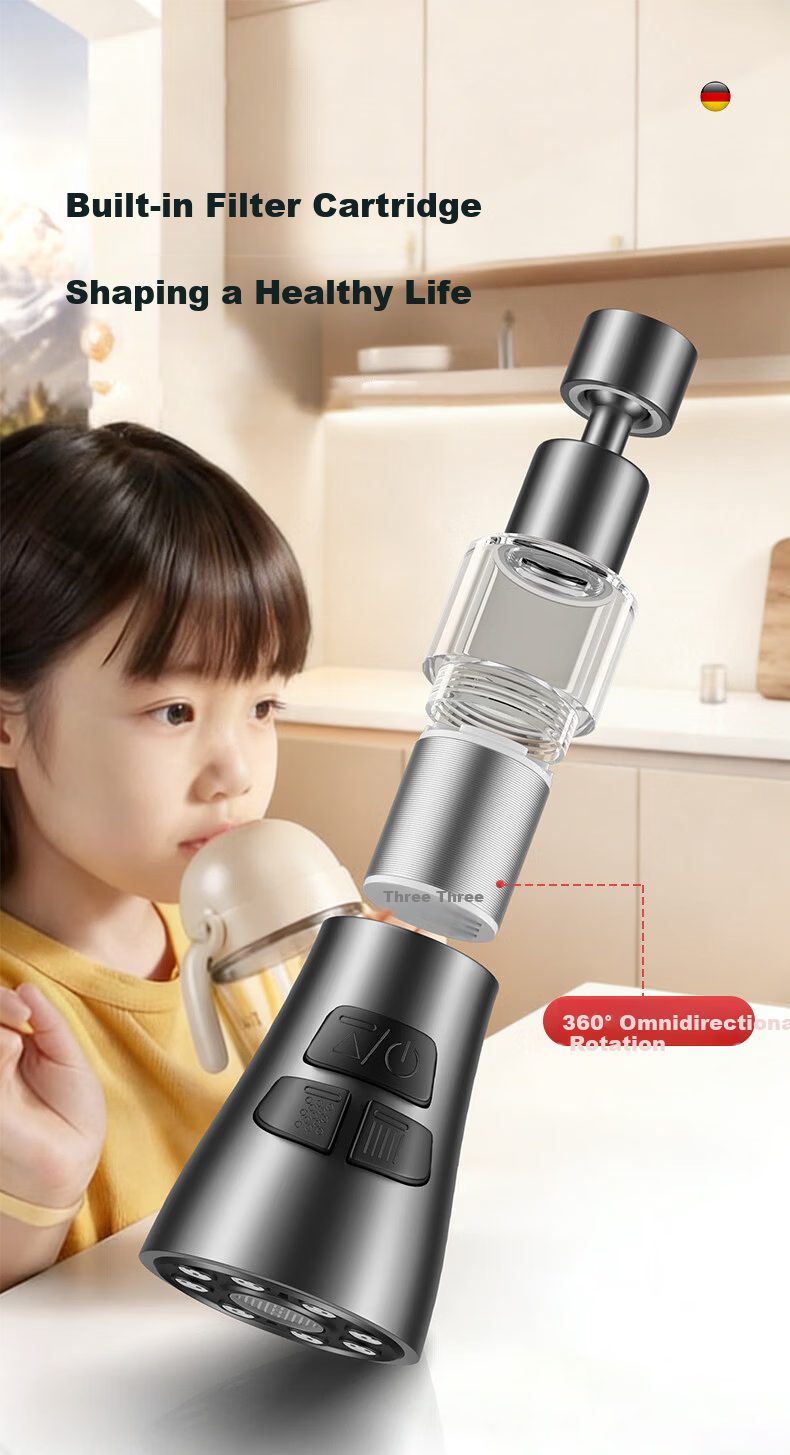 WUZORY [Germany] Kitchen Faucet Filter Spout Extension Booster Aerator Household Tap Splash-Proof Head 6