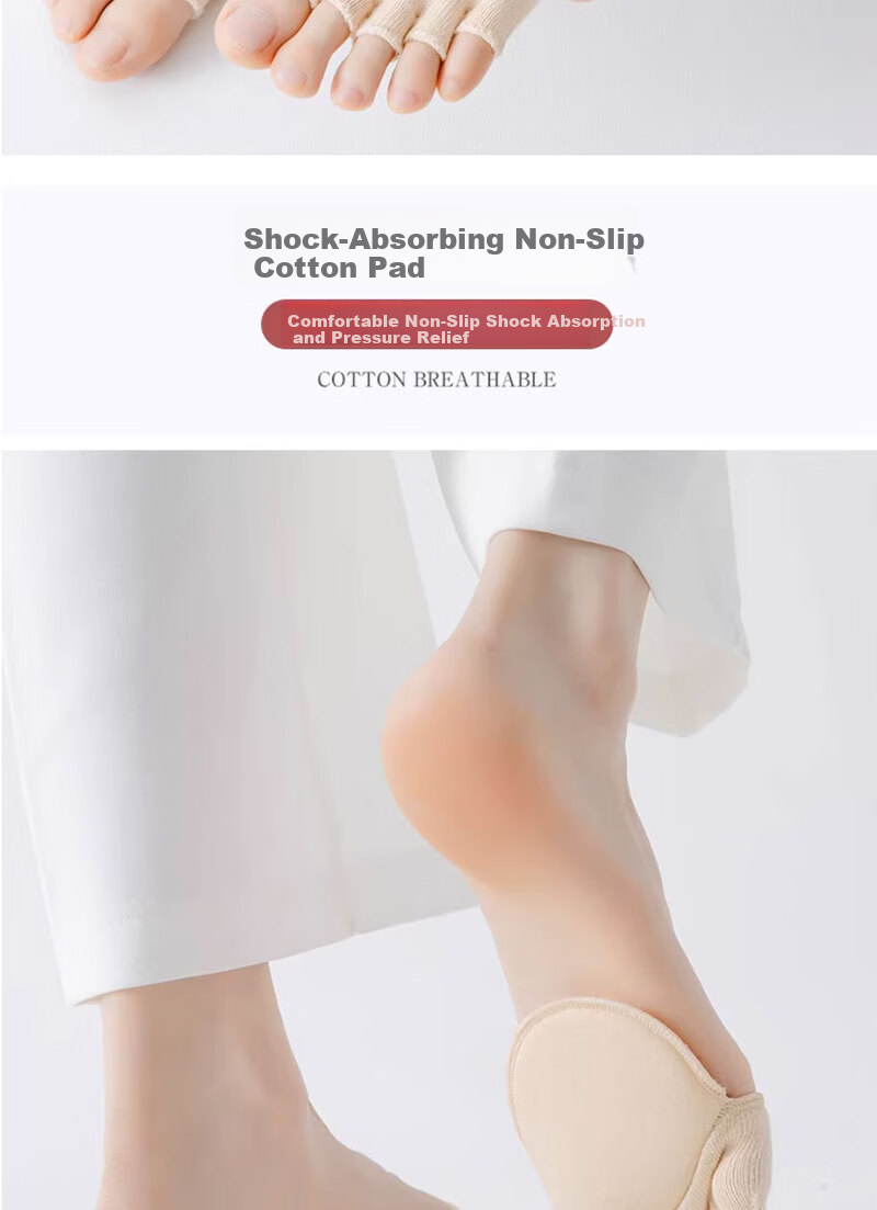 Yimian Women's Summer Thin Half-Toe Cotton Socks Five-Toe Front Foot Half Palm Socks High Heel Socks 5 Pairs TT 8