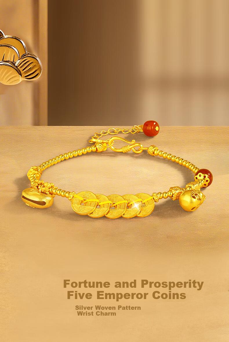 Jinliufu Auspicious Women's Bracelet S925 Silver Fortune Five Emperor Coins Wealth Gourd Birthday Gift 1