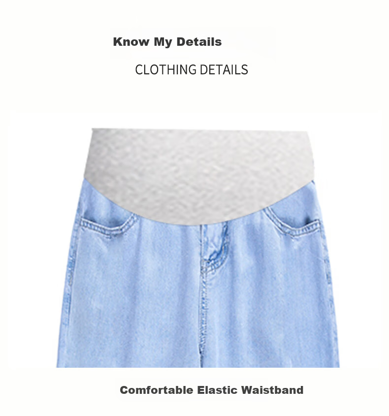 JOYNCLEON Maternity Summer Thin Denim Pants Nine-Point Casual Dad Jeans Light Blue L Jyk176496 5