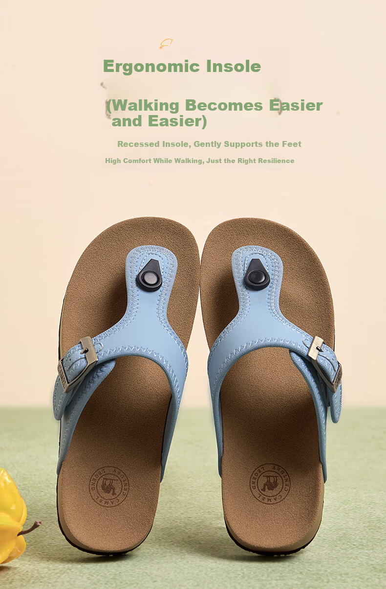 CAMEL Women's Beach Sandals Simple Casual Toe-Post Buckle Birkenstock Style L26M504036 Blue Size 37 7