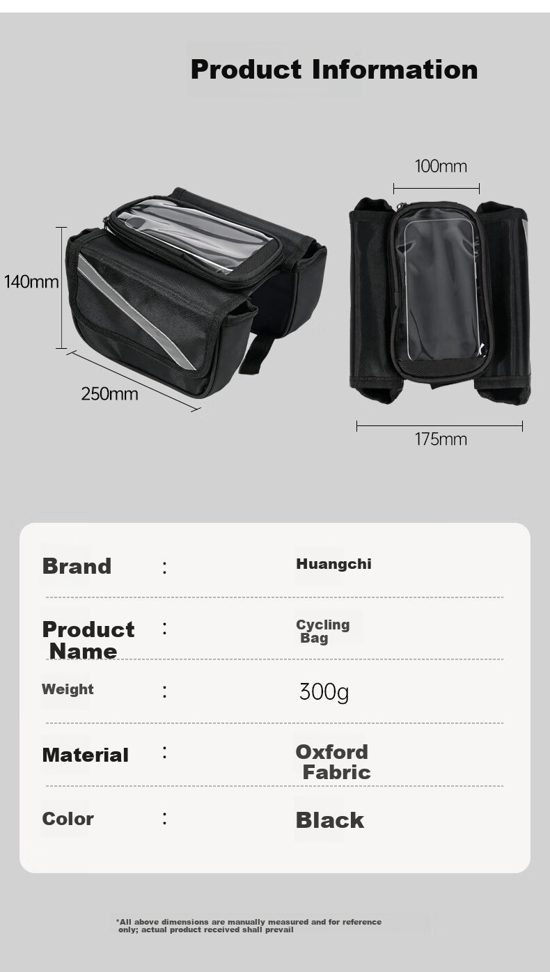 Huangchi Bicycle Frame Bag Front Tube Bag Mountain Road Bike Waterproof Phone Storage Cycling Gear Accessories 12