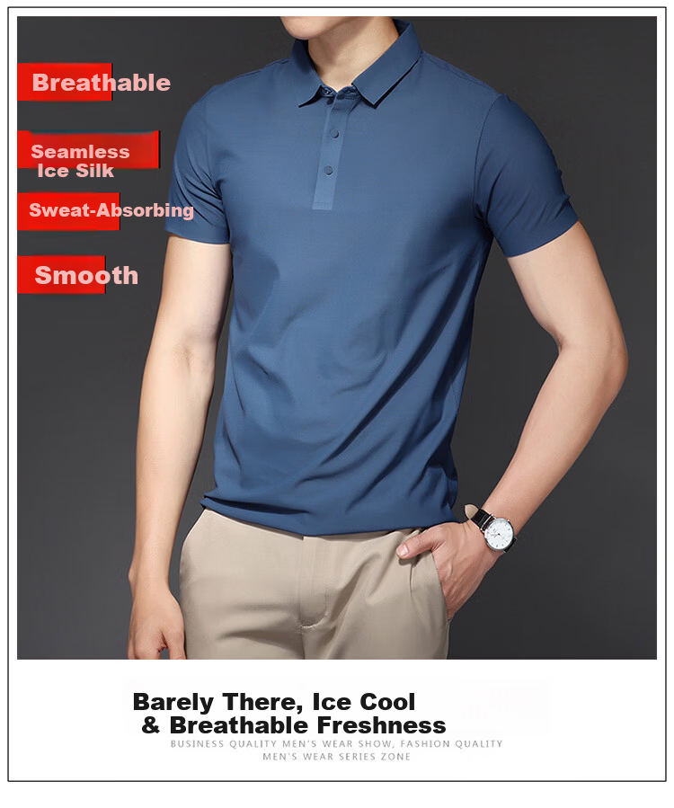 ROMON Short Sleeve Polo Shirt Men's Summer Business Casual Cool Breathable Ice Silk Top Medium Gray XL 1