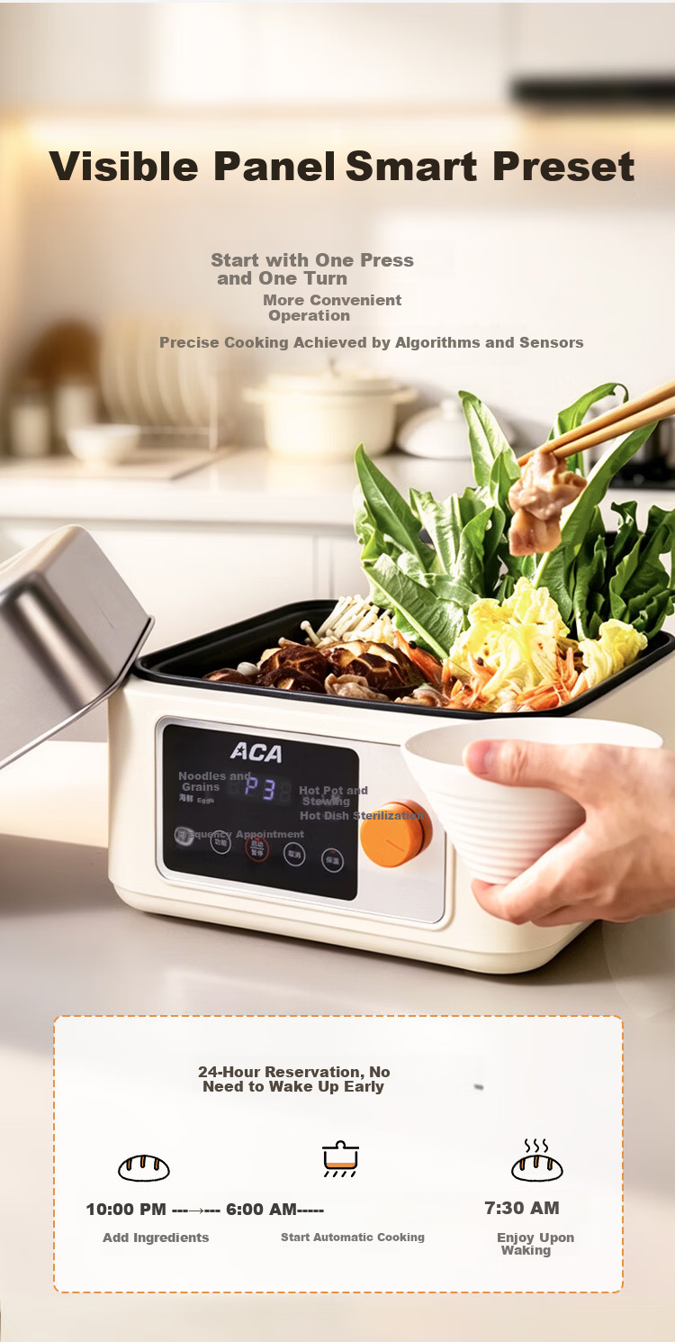 ACA 16L Electric Steamer and Cooker 3-in-1 Multi-Function Stainless Steel 304 Steaming Basket Electric Hot Pot for 3-6 People with Large Capacity and Reservation Function 5