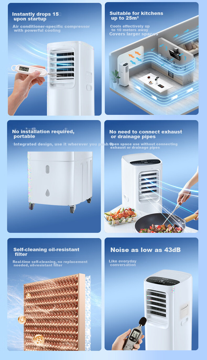 Bailang Kitchen Air Cooler Single Cold Integrated Portable Air Conditioner Ductless No Installation No Outdoor Unit Floor Standing Kitchen Air Conditioner for Home Living Room Balcony 5