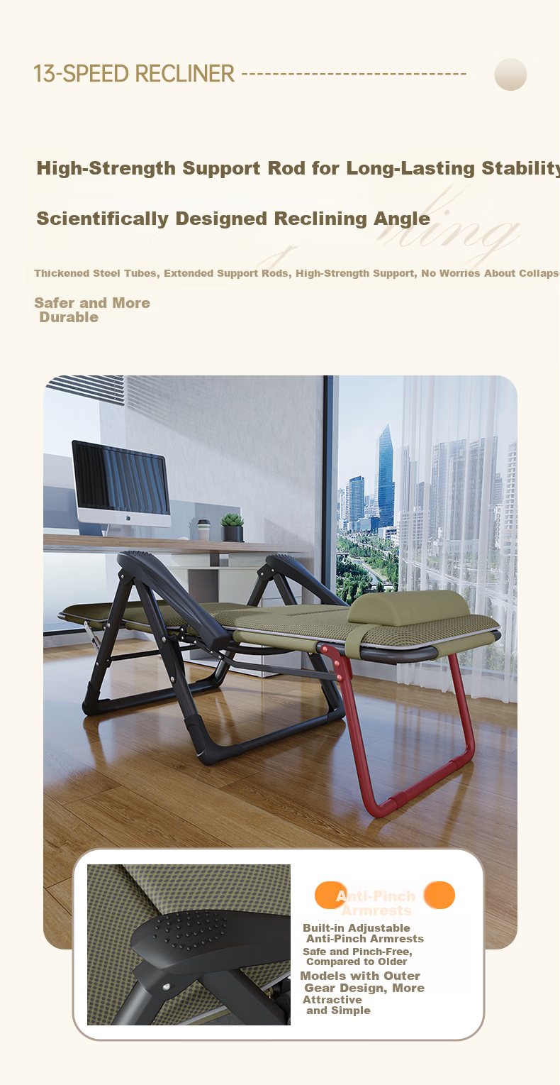 JEEP Folding Bed Recliner Office Nap Bed Single Nap Chair Care Bed Folding Chair Military Cot Thickened Cotton Pad 7