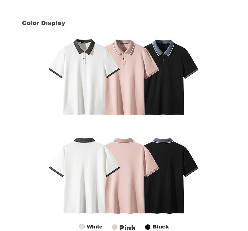 GXG Summer Men's Slim Fit Casual Color-Block Collar Light Business Short Sleeve Polo Shirt 15
