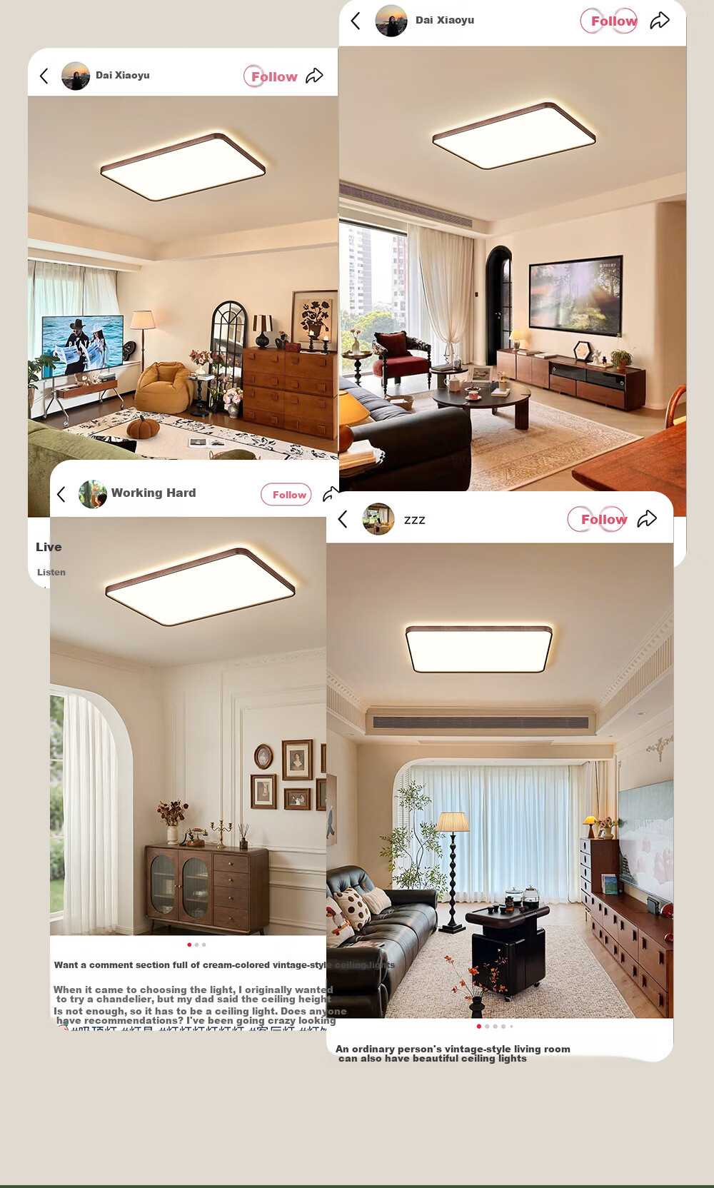GUJIA LED Ceiling Light, Simple Backlit Eye Protection, Suitable for Living Room And Bedroom, 50cm Square-Shaped - Three Colors [Installation Included] 4