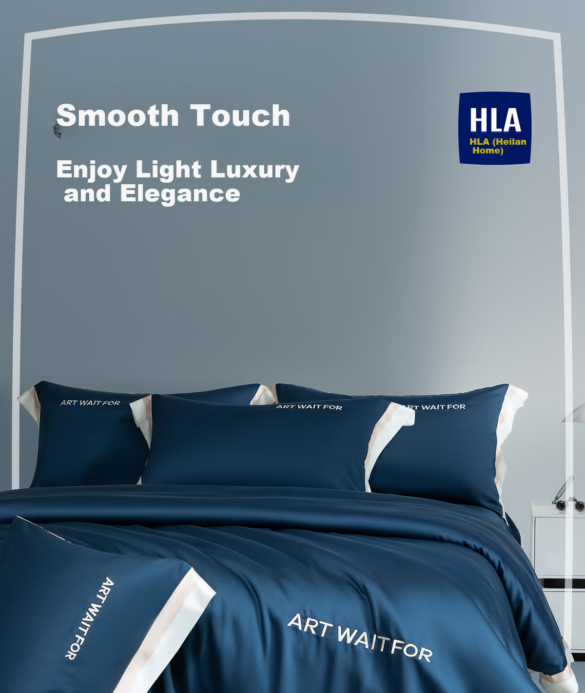 HLA Class A Washed Ice Silk Embroidered Luxury Imitation Silk Summer Bedding Set 4-Piece Space Silver Standard 1