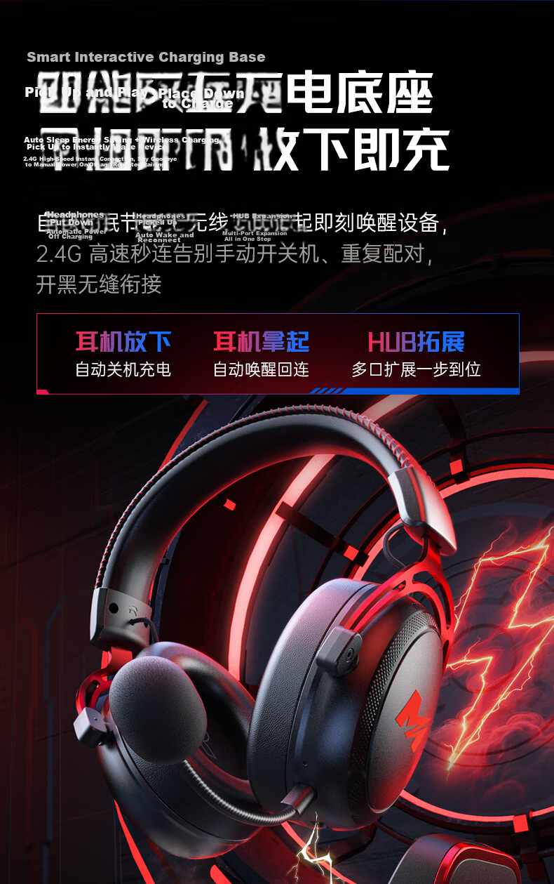 MICROKIA Delta Champion Recommended | Professional Gaming Headset Bluetooth Wireless 2.4G Four-Mode FPS Sound Positioning Headphones for Laptop Desktop 27