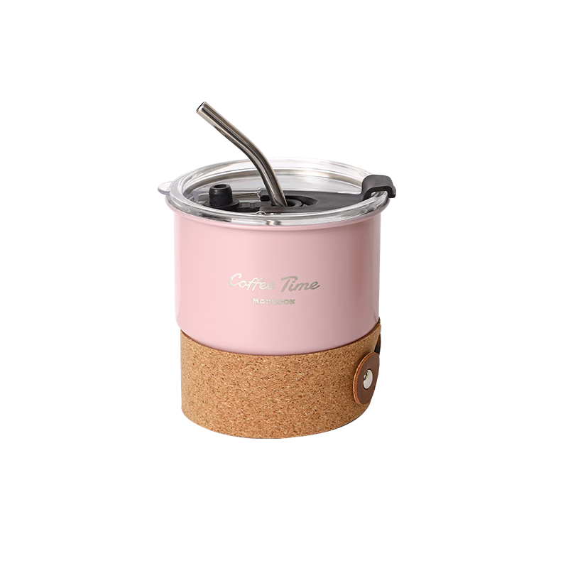 MAXCOOK 304 Stainless Steel Travel Coffee Mug with Lid 400ml Pink Leather Sleeve MCB0909