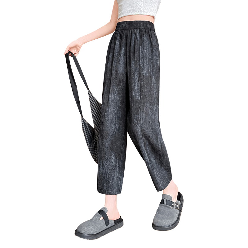 LangSha Linen Curved Knife Pants for Women, Summer 2025 New Style, High-Waisted Slimming Loose-Fit Nine-Tenths Casual Pants for Mothers