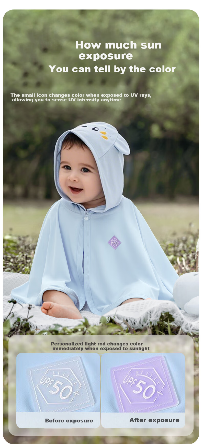 Aibao Baby Summer Thin Sunscreen Cape Ice Silk UV Protection Hooded Jacket Ice White T311 4