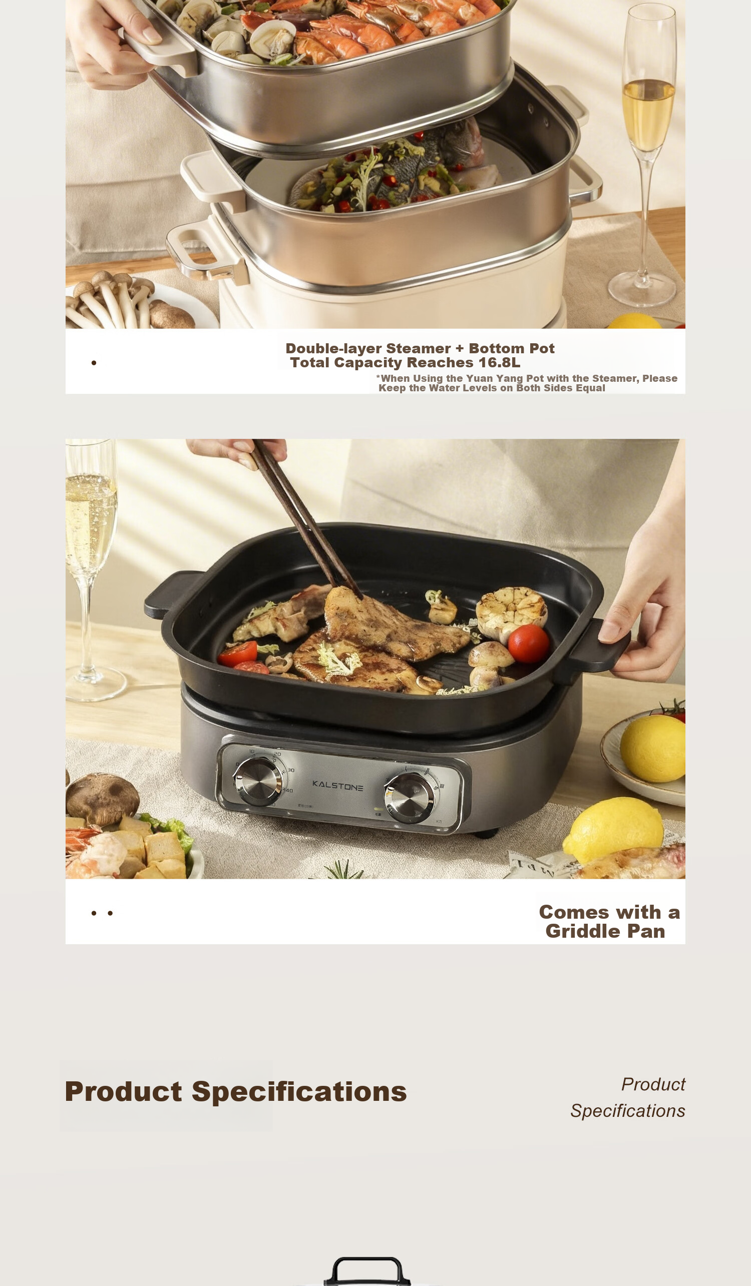 Kalstone New Multifunctional Cooking Pot Household Hot Pot High Power Detachable 6L Large Capacity Timer Steamer Cooker 5