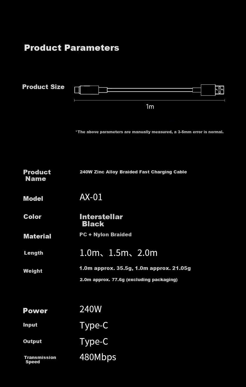 Aomake PD240W Dual-Head Type-C to Type-C Fast Charging Cable 5A for iPad Pro, Apple MacBook 17/16/15, Huawei, Xiaomi Laptops and Phones 20