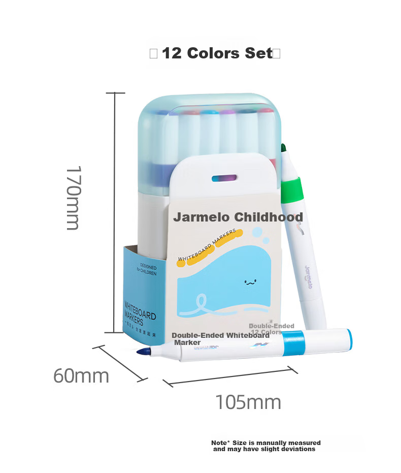 Melo Childhood Kids Double-Ended Erasable Water-Based Whiteboard Markers 12 Colors Educational Drawing Pens for Kindergarten Students Home Doodling 24