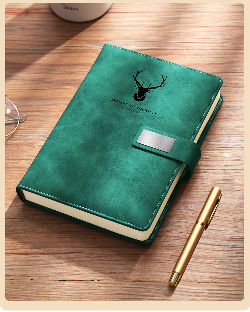 Jiaranheng A5 Green Notebook, Extra Thick Business Journal, Simple And Thick College Student Diary, Office Stationery, Leather Cover Notebook, Work Book, Meeting Record Book, Customizable 17