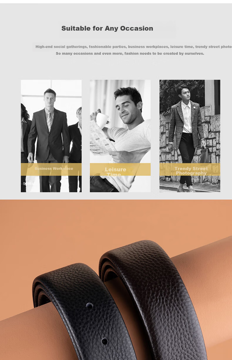Jeanswest Men's Genuine Leather Belt Strap Without Buckle Trendy Headless Belt Strap 1