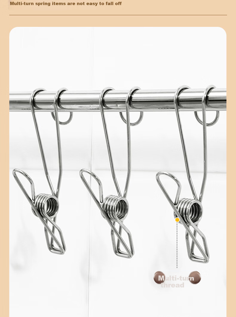Bingyou 304 Stainless Steel Clothes Peg Long Tail Hook Clip Steel Wire Clip Multi-Functional Windproof Clothes and Socks Clip 7