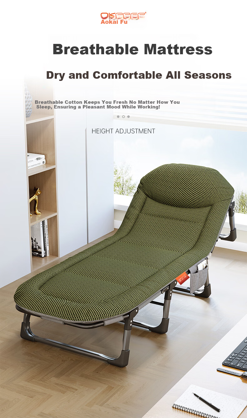 OKeefe Folding Bed Recliner Nap Bed Multifunctional Single Military Cot Office Nap Bed Care Bed 4D Breathable 190 1