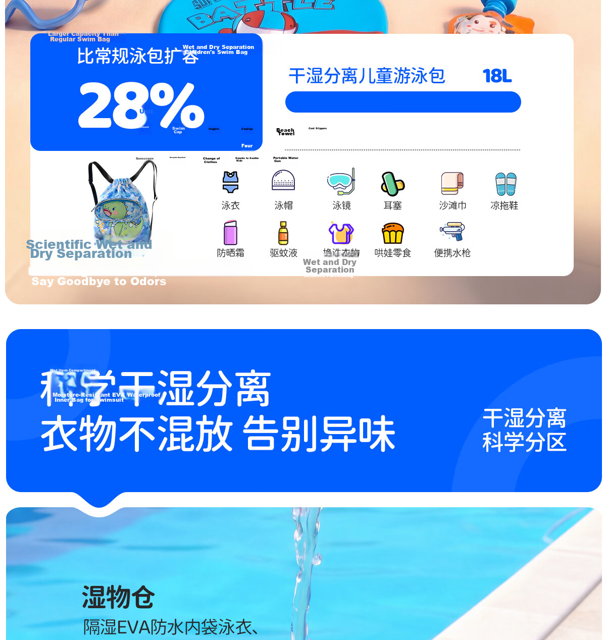 361° Kids Swimming Bag Large Capacity Waterproof Dry and Wet Separation Backpack for Swimming Training Equipment Storage 6