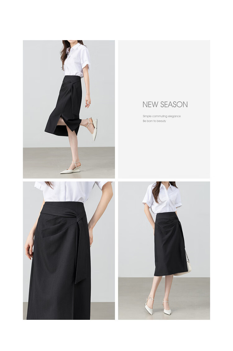 Shangdu Bira Designer Ribbon Pleated Slimming Slit A-Line Mid-Length Skirt for Women Spring Summer High-End Commuter Skirt 17