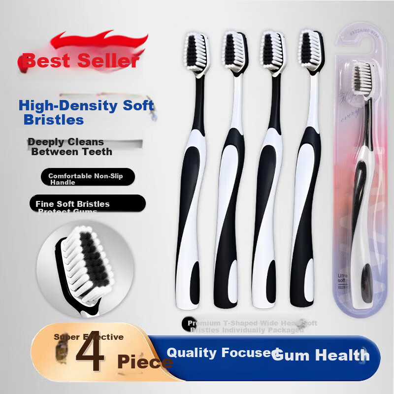 BRUSHING BEAR Soft Bristle Wide Head Toothbrush Sam's Club Edition Gum Care Stain Removal Whitening Adult Couples Unisex 4-Pack