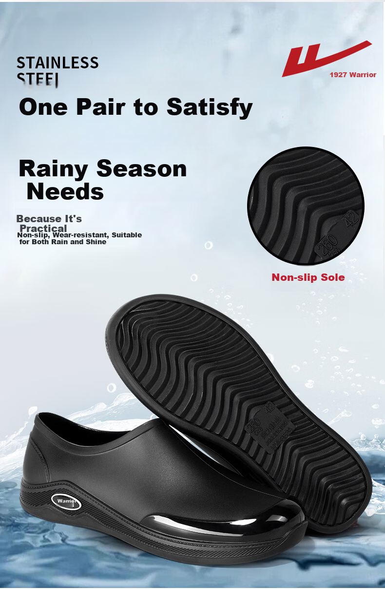 Warrior Men's Waterproof Low-Cut Kitchen Shoes Rain Boots Water Shoes Rubber Shoes 3539 Black Size 38 2