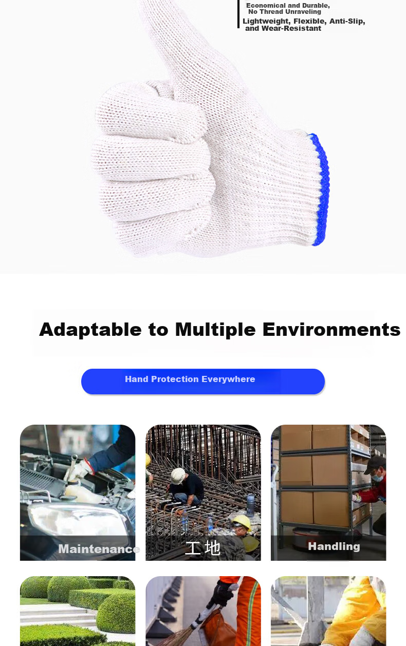 Aideer Labor Protection Cotton Thread Gloves Work White Cotton Yarn Safety Gloves Value Pack CW687688 4