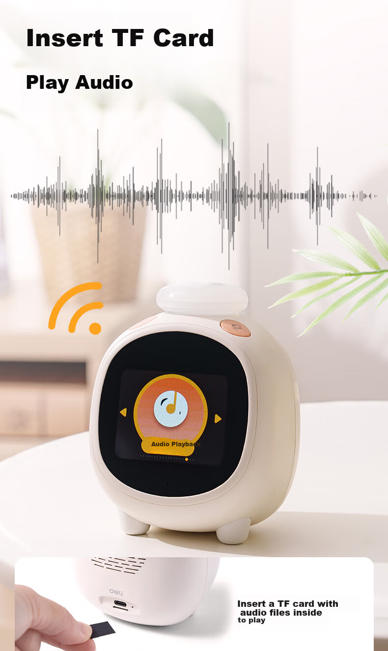 Deli Multifunctional LCD Cute Pet Smart Alarm Clock, 1200mAh, Student Night Light Bedside Clock, Children's Bedroom Clock, Time Management Device, White 8852 Gift 10