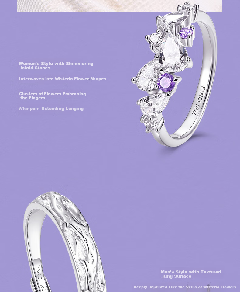 FanciFanci Wisteria Couple Silver Rings Pair Anniversary Birthday Gift for Girlfriend Size 12 9