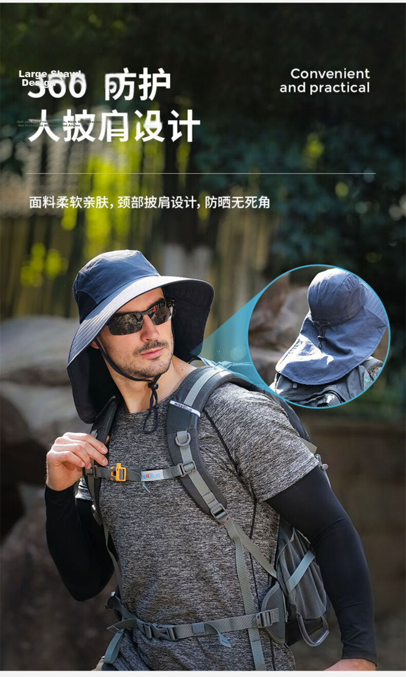 DUSENNA Men's Sun Protection Hat Outdoor Fishing Mountaineering Sun Hat Colorblock Face Cover Sunshade Hat Dark Gray 4