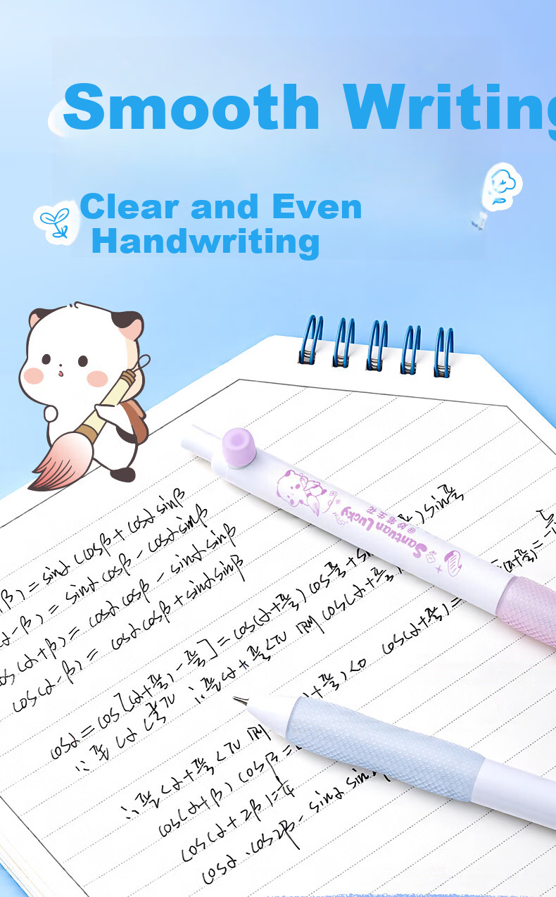 AIHAO Back-to-School Essential Triple Collaboration 0.5mm Retractable Erasable Pen for Elementary Students Practice Writing Smooth Erasable Gel Pen Crystal Blue 5-Pack GP2743 8